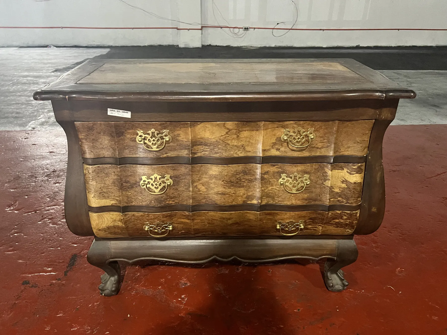 Burl wood chest with brass pulls
