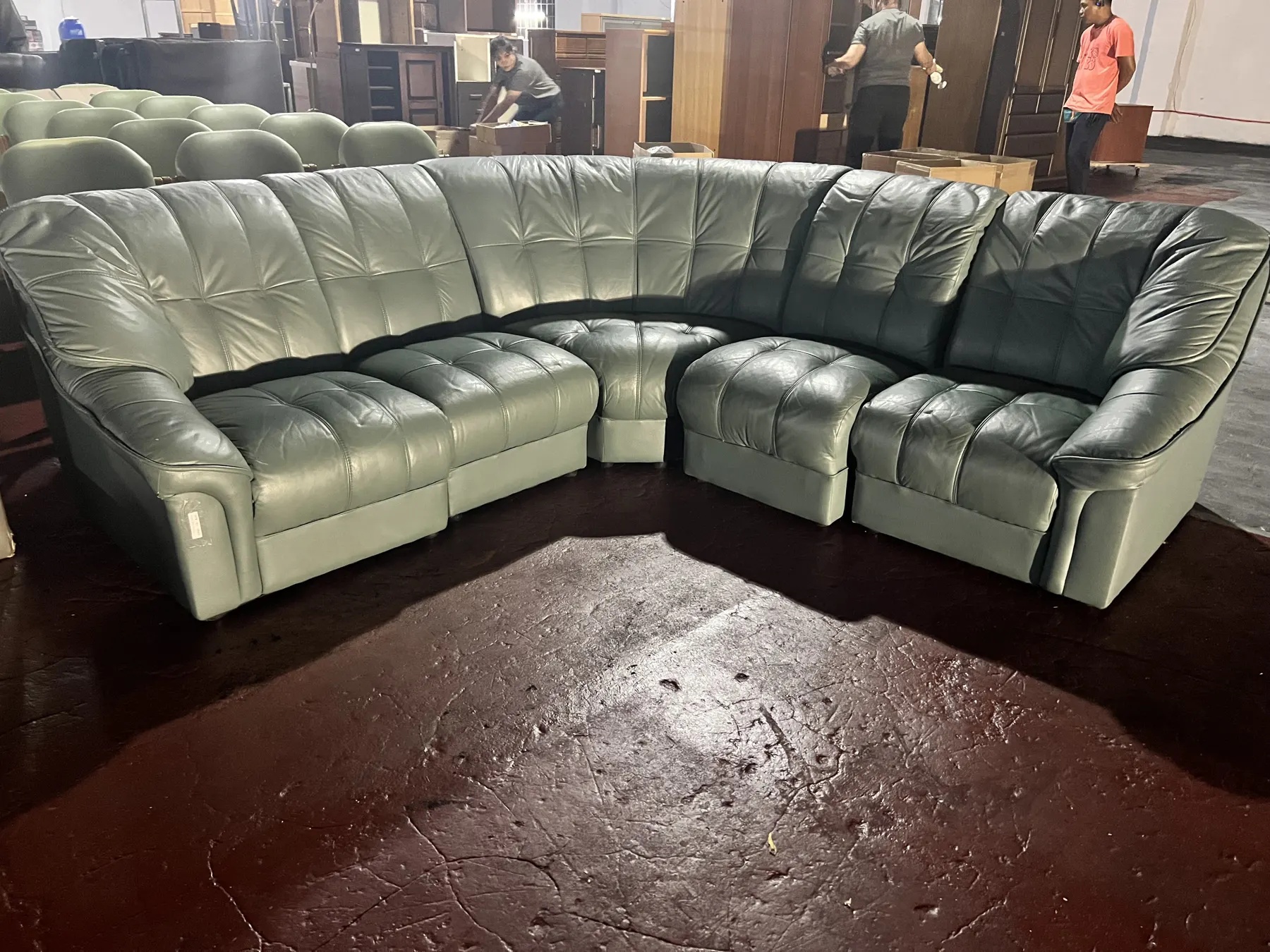 Green leather sectional sofa